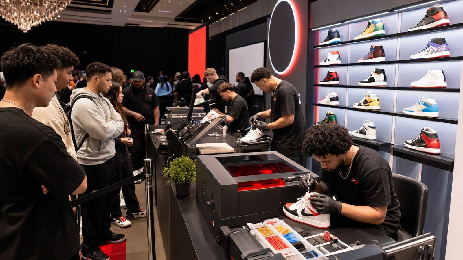 Printing booth at a sneaker release event